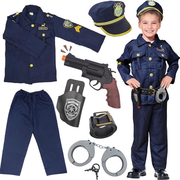 NWOT Police Officer Costume for Kids, Dress Up Set with Accessories Size Medium - Picture 2 of 16